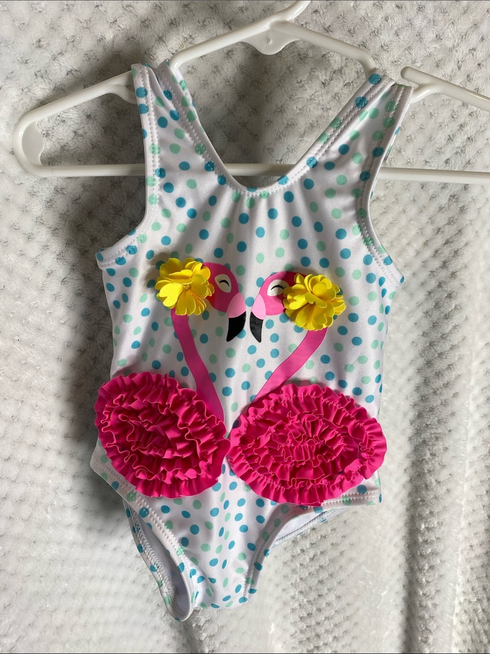 Girls Polka Dot Flamingo One Piece Swimsuit